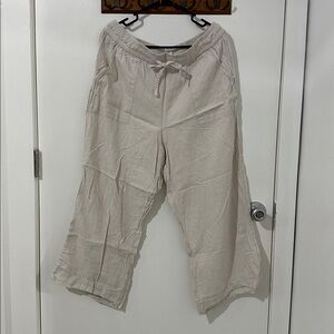 Cynthia Rowley Cream/White Wide Leg Linen-Blend Drawstring Pants